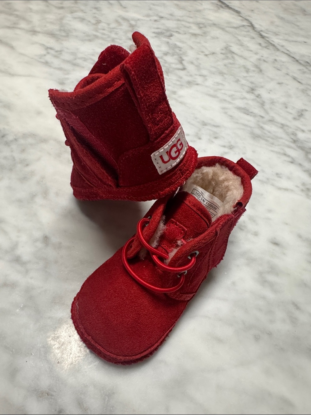 UGG baby Red Suede Shearling-Lined Boots